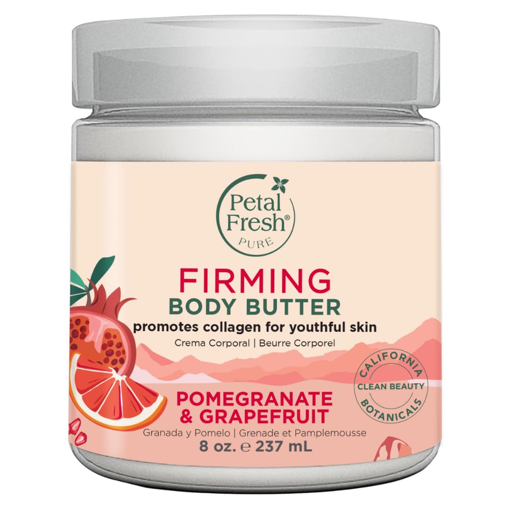 Petal Fresh Pure Firming Pomegranate & Grapefruit Body Butter, Organic Coconut Oil, Argan Oil, Shea Butter, Promotes Collagen, For All Skin Types, Natural Ingredients, Vegan And Cruelty Free, 8 Oz