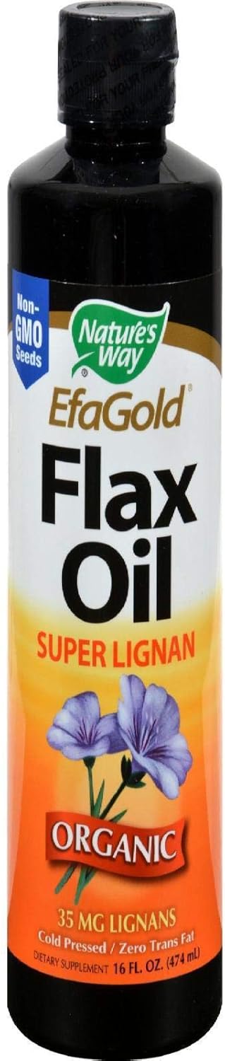Nature'S Way Organic Flax Oil Super Lignan, Omega-3, Omega-6, Omega-9 Fatty Acids**, Cold-Pressed, 16 Fl Oz (Packaging May Vary)
