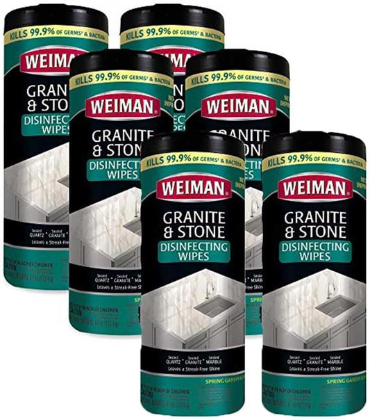 Weiman Granite Disinfectant Wipes - 30 Wipes - 6 Pack - Disinfect Clean and Shine Sealed Granite Marble Quartz Slate Limestone Soapstone Tile Countertops - Packaging May Vary,(94PK4CS) : Health & Household