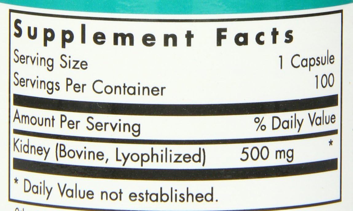 Nutricology Kidney Beef Supplement - Natural Glandular, Freeze-Dried, Bovine, Lyophilized, Beef Organ, 500mg Vegetarian Capsules - 100 Count : Health & Household