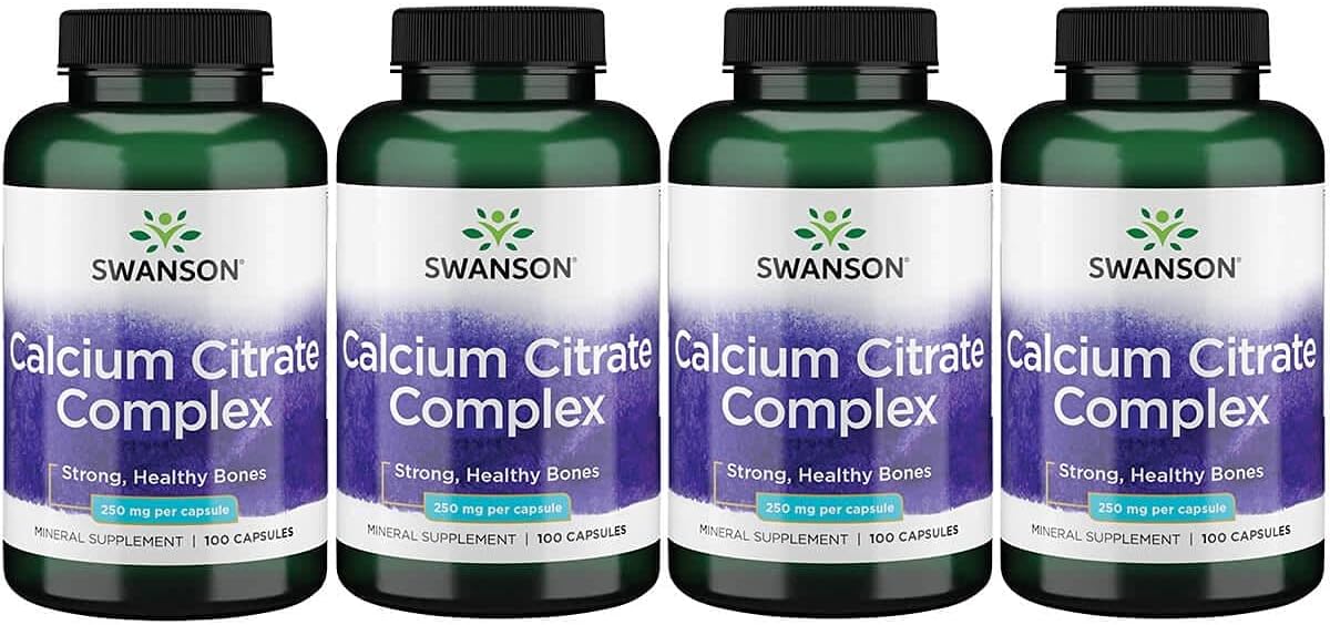 Swanson Calcium Citrate Complex Bone Muscle Nerve Health Blood Pressure Support Mineral Supplement 250 Mg Calcium (From Citrate & Carbonate) 100 Capsules 4 Pack