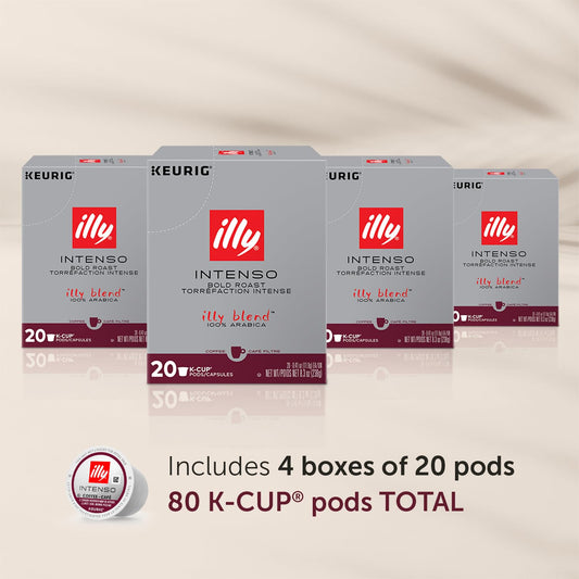 Illy Coffee K Cups - Coffee Pods For Keurig Coffee Maker – Intenso Dark Roast – Notes Of Cocoa & Dried Fruit - Bold, Flavorful & Full-Bodied Flavor Of Pods Coffee - No Preservatives – 20 Count, 4 Pack