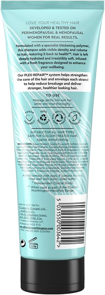 Charles Worthington Menoplex Menopause Healthy Scalp Serum, Hydrating Hair Serum For Dull Dry Hair, Nourishing Serum For Menopausal Hair, 75Ml