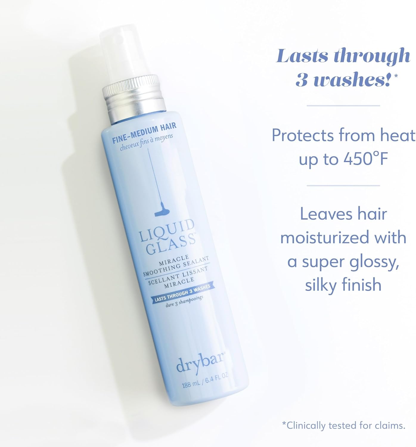 Drybar Liquid Glass Miracle Smoothing Sealant | Long-Lasting Frizz Control & Salon-Quality Glossy Finish | Heat-Activated Spray | Lightweight Heat Protectant Up To 232°C