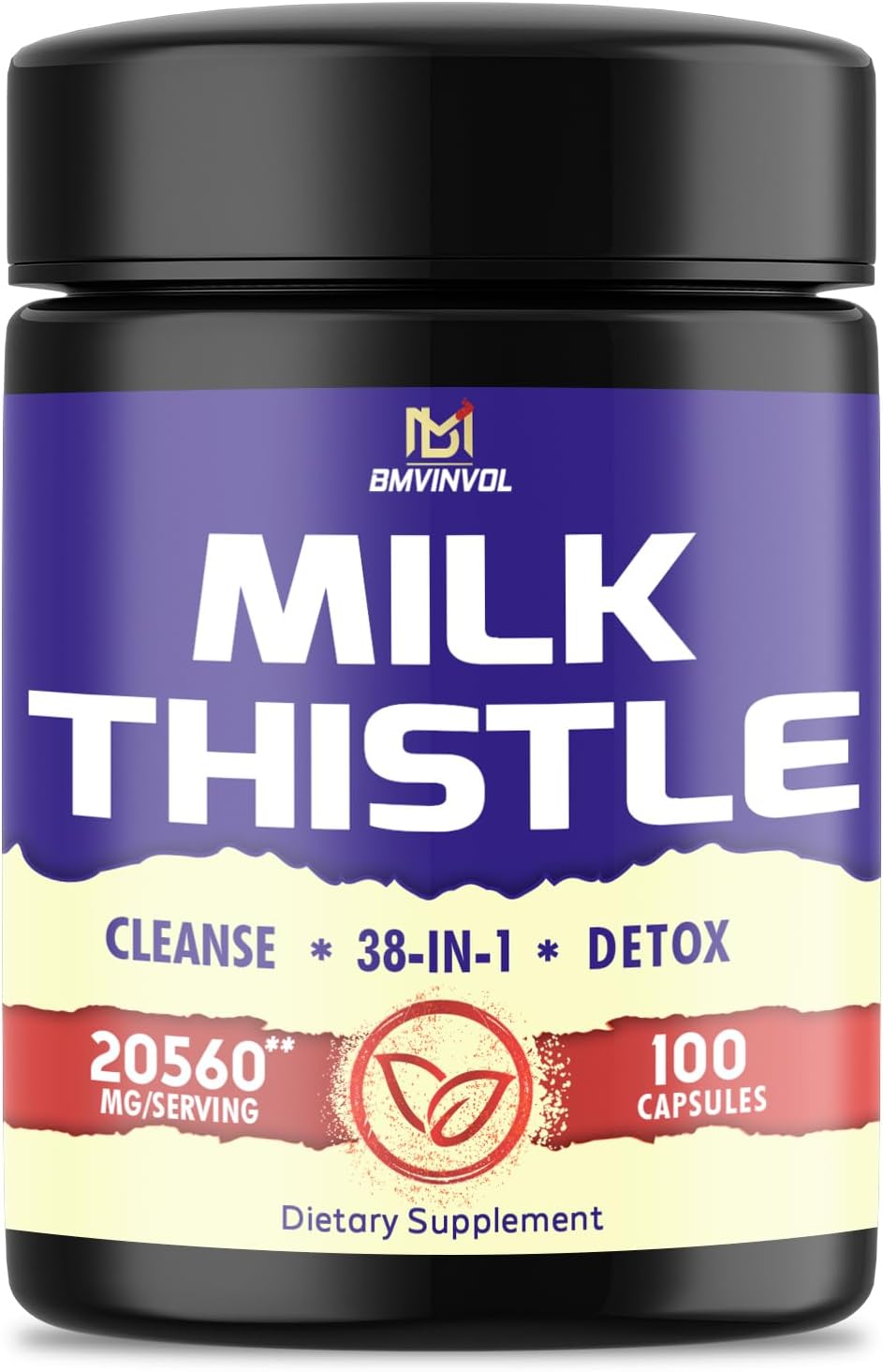 BMVINVOL 100 Capsules - Milk Thistle 30:1 Extract Capsules - 20560mg Strength with Apple Cider Vinegar & More - 38in1 Milk Thistle Supplement Supports Healthy Liver Function