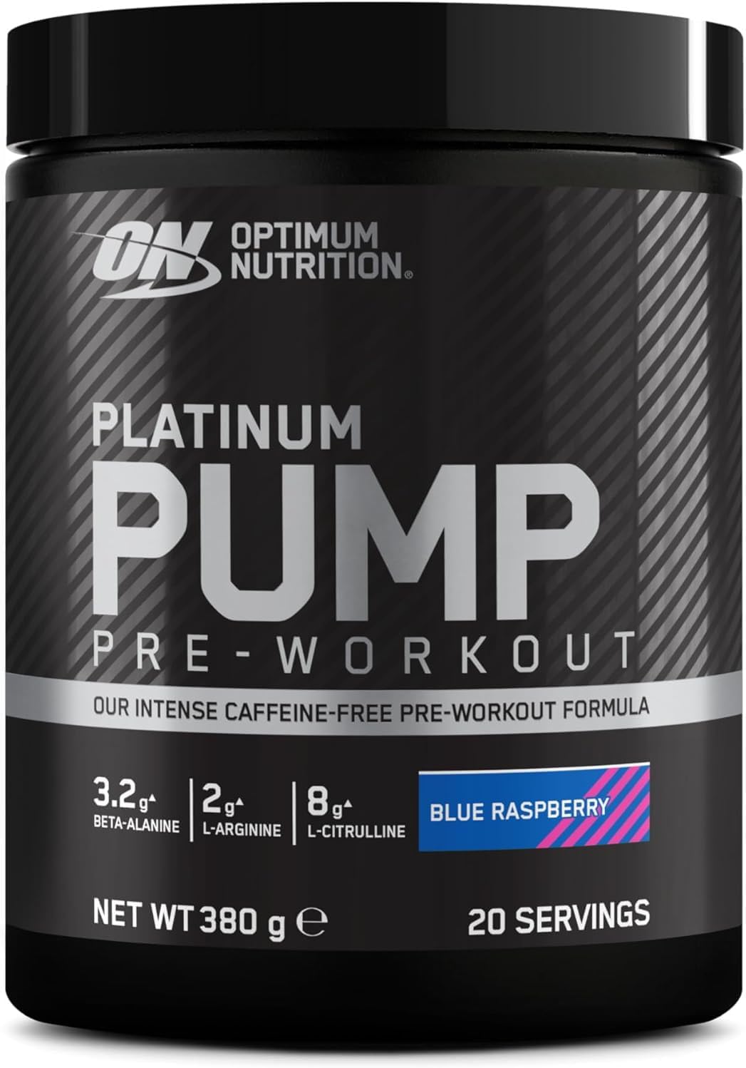 Optimum Nutrition On Platinum Pump Pre-Workout, Intense Caffeine-Free Pre-Workout Food Supplement With Fruitflow, Beta-Alanine, L-Arginine, L-Citrulline, Lemon Lime Flavour, 20 Servings, 380 G