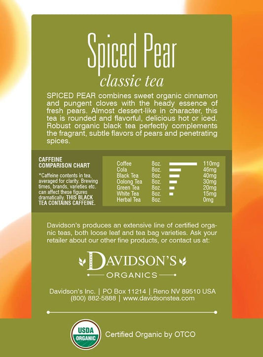 Davidson'S Organics, Spiced Pear, 8-Count Tea Bags, Pack Of 12