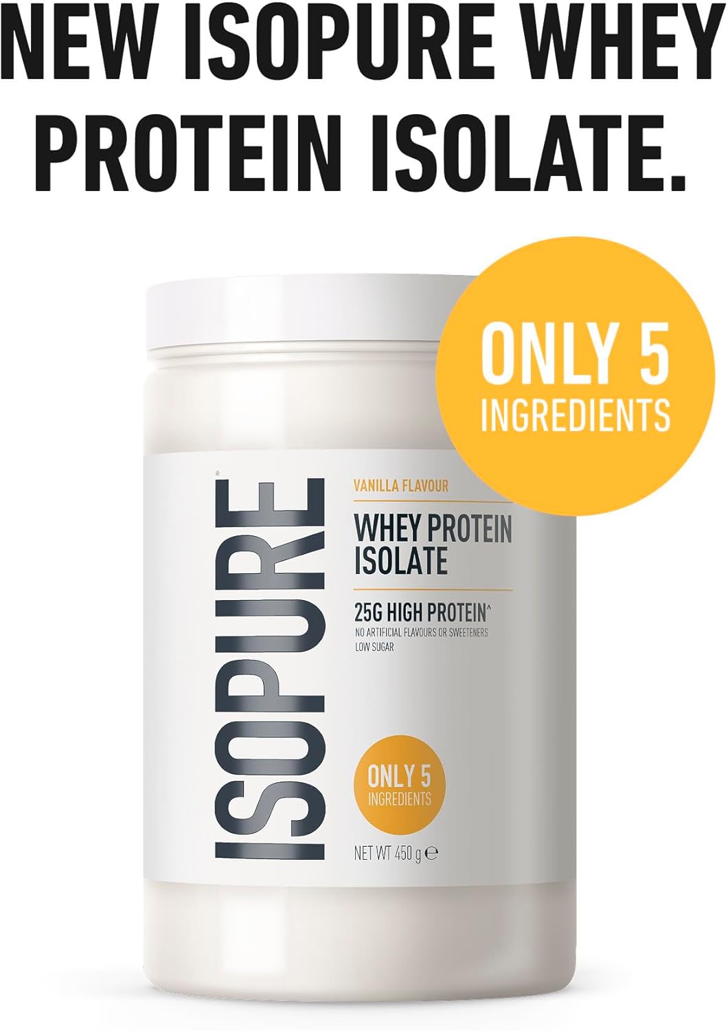 Isopure Vanilla Whey Protein Isolate Powder, High in Protein with 25 g per Serve, Low in Sugar, No Artificial Flavours or Sweeteners, Made with Only 5 Ingredients, 450 g : Amazon.co.uk: Health & Personal Care