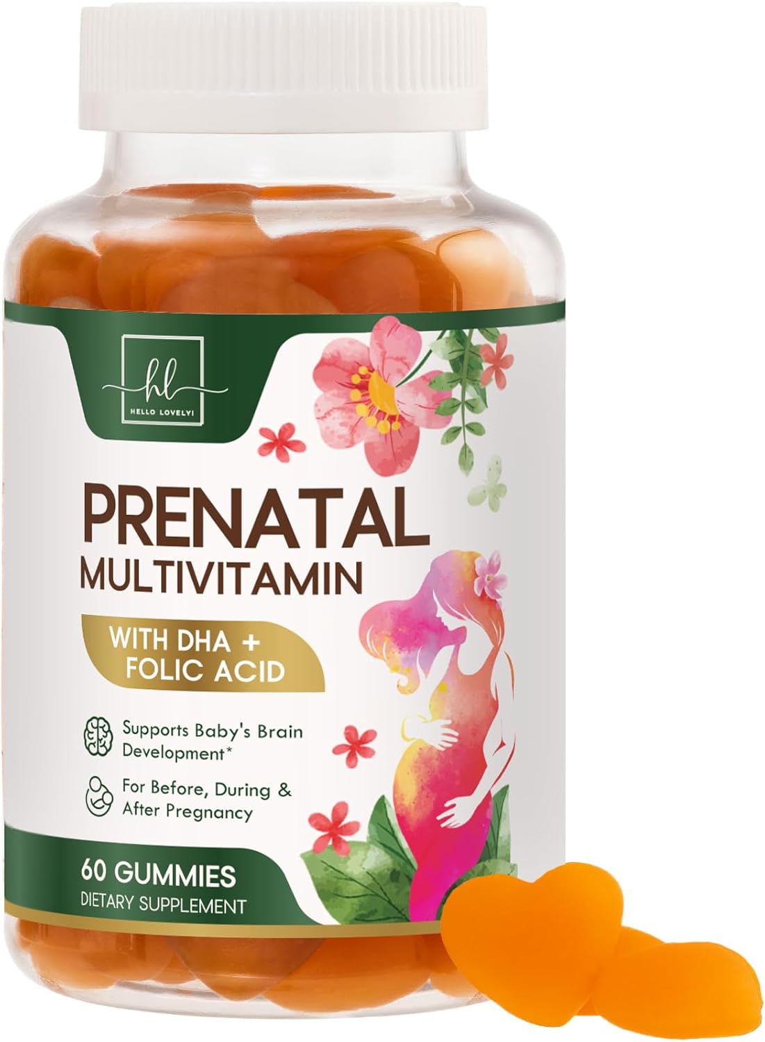 Prenatal Vitamins For Women With Dha & Folic Acid - Best Prenatal Multivitamin Gummies For Women, Brain Development Support, Folate, Vitamin C, D3 & B12, Pre Natal Pregnancy Supplement - 120 Gummies