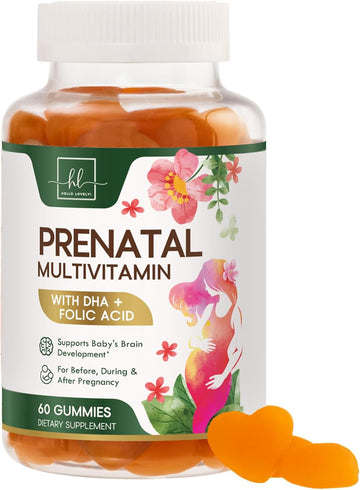 Prenatal Vitamins For Women With Dha & Folic Acid - Best Prenatal Multivitamin Gummies For Women, Brain Development Support, Folate, Vitamin C, D3 & B12, Pre Natal Pregnancy Supplement - 120 Gummies