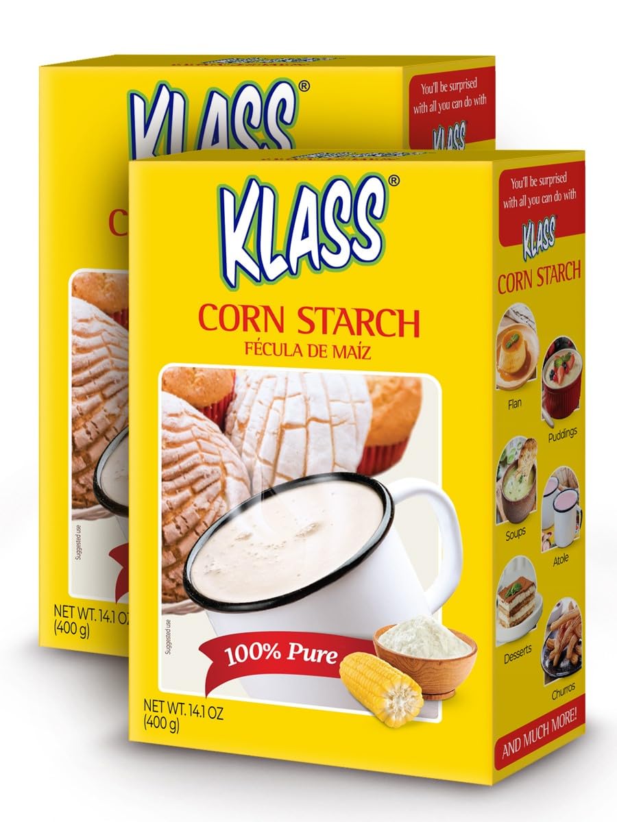 Corn Starch 100% Pure 1.76 Pounds - Klass Corn Starch With 0% Calories 0% Total Fat & Sugar Free (28.2 Oz Pack Of 2)