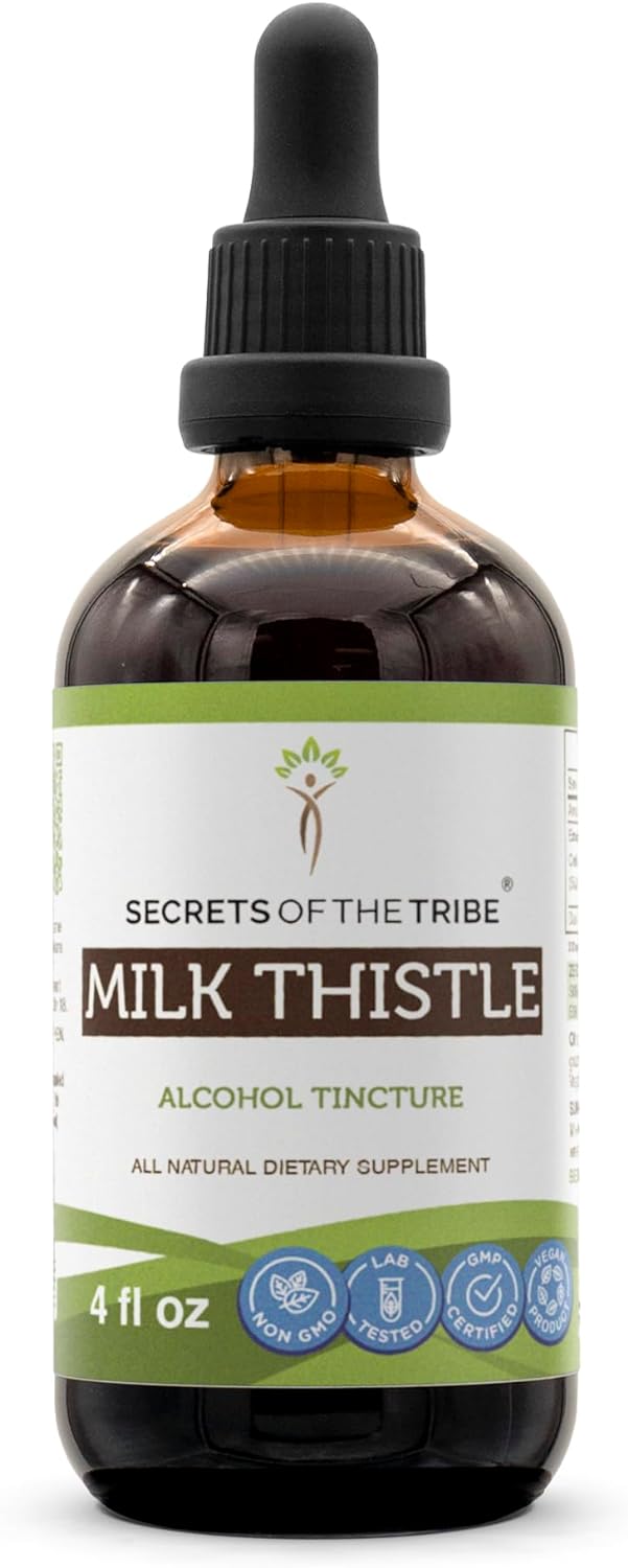 Secrets Of The Tribe Milk Thistle Tincture Alcohol Extract, Milk Thistle Silybum Marianum Liver Health 4 Oz