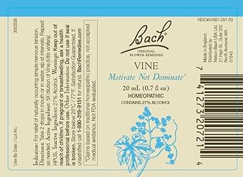 Bach Original Flower Remedies 2-Pack, Lead with Motivation" - Vine, Vervain, Homeopathic Flower Essences, Vegan, 20mL Dropper x2