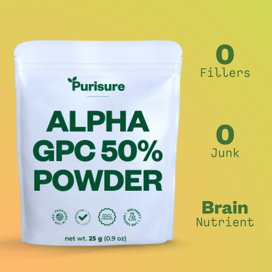 Alpha Gpc 50% Powder, 25 G, Pure Alpha Gpc Choline Supplement For Brain And Focus, Cdp Choline Supplements For Memory Performance & Concentration, No Fillers, Non-Gmo, Offers 42 Servings