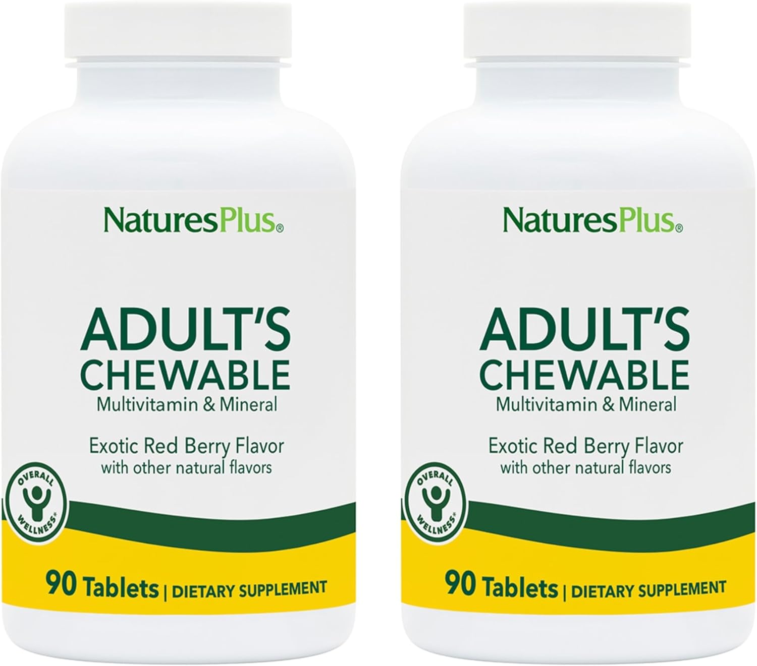 Natures Plus Adult'S Chewable, Exotic Red Berry Flavor - 90 Tablets, Pack Of 2 - Multivitamin & Mineral Supplement - Vegetarian, Gluten Free - 180 Total Servings