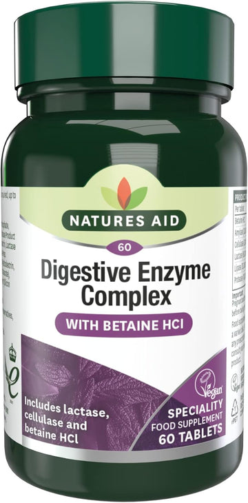 Natures Aid Digestive Enzyme Complex – Supports Digestion, Bloating & Discomfort Relief And Nutrient Absorption – Betaine Hcl - Vegan, Vegetarian, Non-Gmo – 60 Tablets