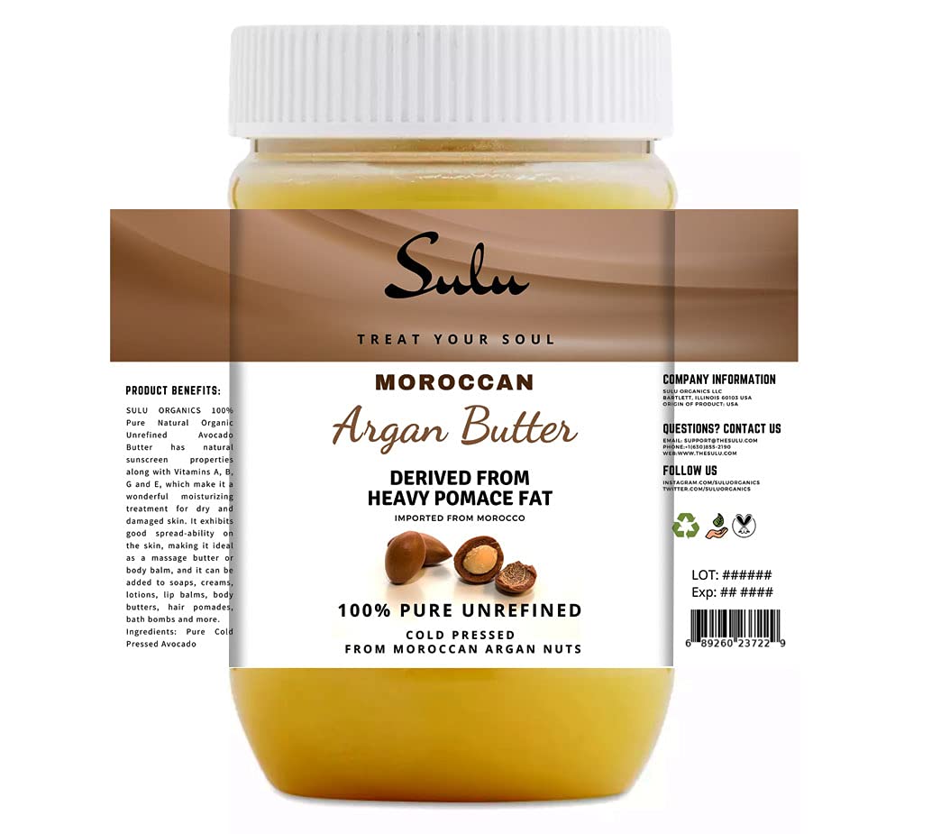 Sulu Organics 100% Pure Natural Unrefined Cold Pressed Argan Nut Butter 2 Lbs/ 907 Grams