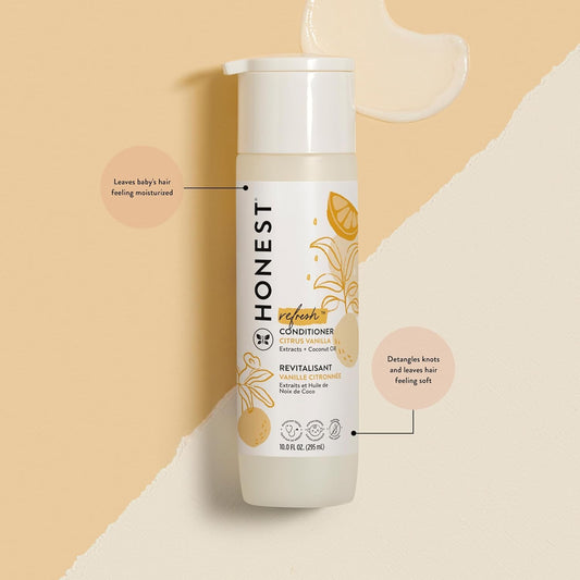 The Honest Company Silicone-Free Conditioner | Gentle For Baby | Naturally Derived, Tear-Free, Hypoallergenic | Citrus Vanilla Refresh, 10 Fl Oz