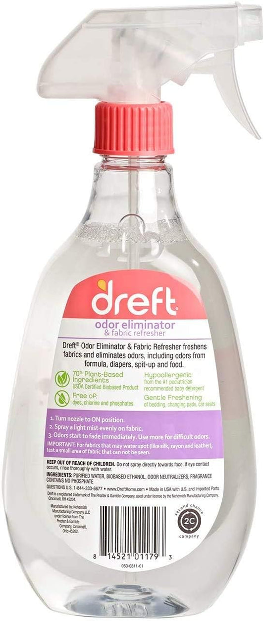 Dreft Baby Odor Eliminator & Fabric Refresher Spray, Plant- Based Ingredients and Hypoallergenic Formula, Great for Baby Clothes, Crib Sheets, Baby Strollers and More 24 Fl Oz (Pack of 4)