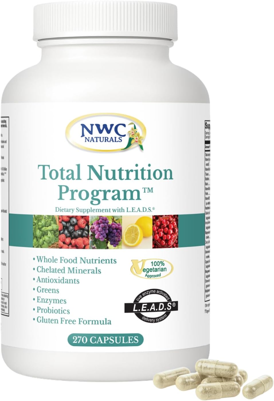 Nwc Naturals Total-Nutrition Program Multivitamin With Enzymes Plus Prebiotics And Probiotics Supplement, Complete Care For Men And Women, Vegetarian Natural Whole Food Vitamins, 270 Capsules