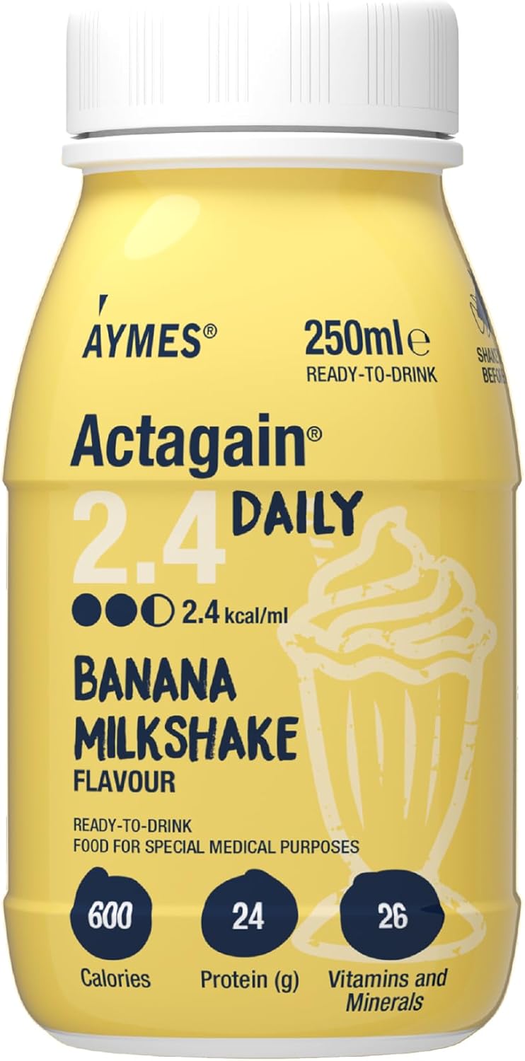 Aymes - Actagain 2.4 Daily - High Energy Nutritional Drink - Banana - 12 X 250Ml Bottles - Gluten Free - Suitable For Adults And Children Aged 6+