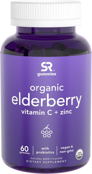 Sports Research Elderberry Gummies Concentrate With Vitamin C, Zinc & Probiotics For Immune Support & Gut Health | Usda Organic, Vegan Certified & Non-Gmo Verified (60 Gummies)