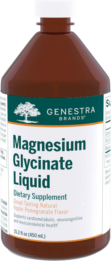 Genestra Brands Magnesium Glycinate Liquid | Supports Normal Muscle Function And Helps Metabolize Carbs And Proteins | 15.2 Fl Oz | Apple Pomegranate Flavor