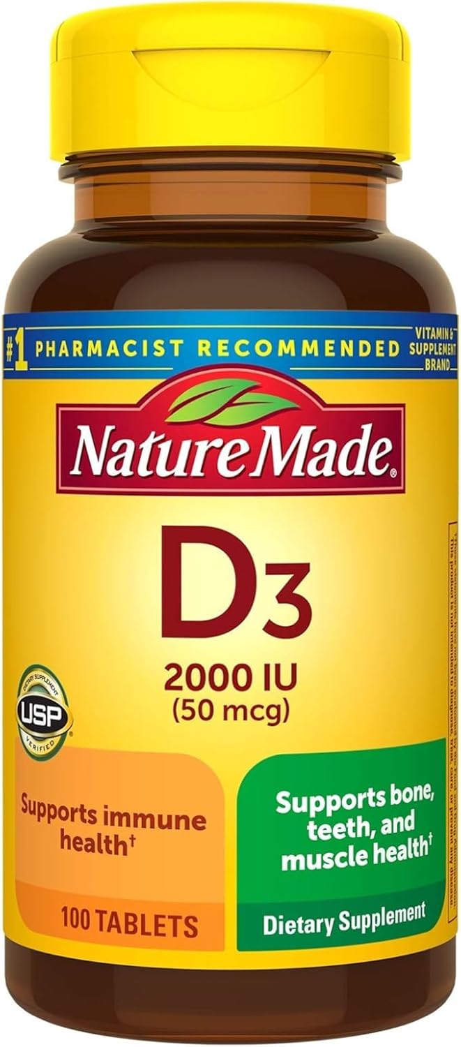 Vitamin D3, 100 Tablets, Vitamin D 2000 Iu (50 Mcg) Helps Support Immune Health, Strong Bones And Teeth, & Muscle Function, 250% Of The Daily Value For Vitamin D In Only One Daily Tablet : Health & Household