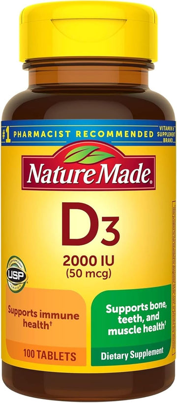 Vitamin D3, 100 Tablets, Vitamin D 2000 Iu (50 Mcg) Helps Support Immune Health, Strong Bones And Teeth, & Muscle Function, 250% Of The Daily Value For Vitamin D In Only One Daily Tablet : Health & Household