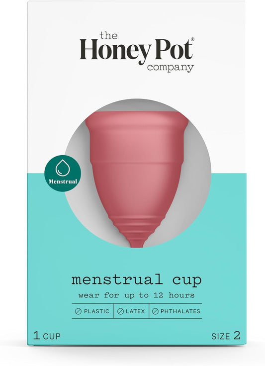 The Honey Pot Company - Size 2 Menstrual Cup - 12 Hour Reusable Protection For Periods & Sensitive Wipes Bundle 30 Ct - Daily Ph Balancing, Fragrance & Sulfate Free For Intimate Parts, Body, Or Face