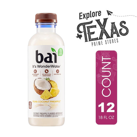 Bai 12-Pack Of Puna Coconut Pineapple Antioxidant Infused Drink 18 Fl Oz Plastic Bottle + 25 Sugarcane Food Grade Disposable Straws By Unique Outlet Brand