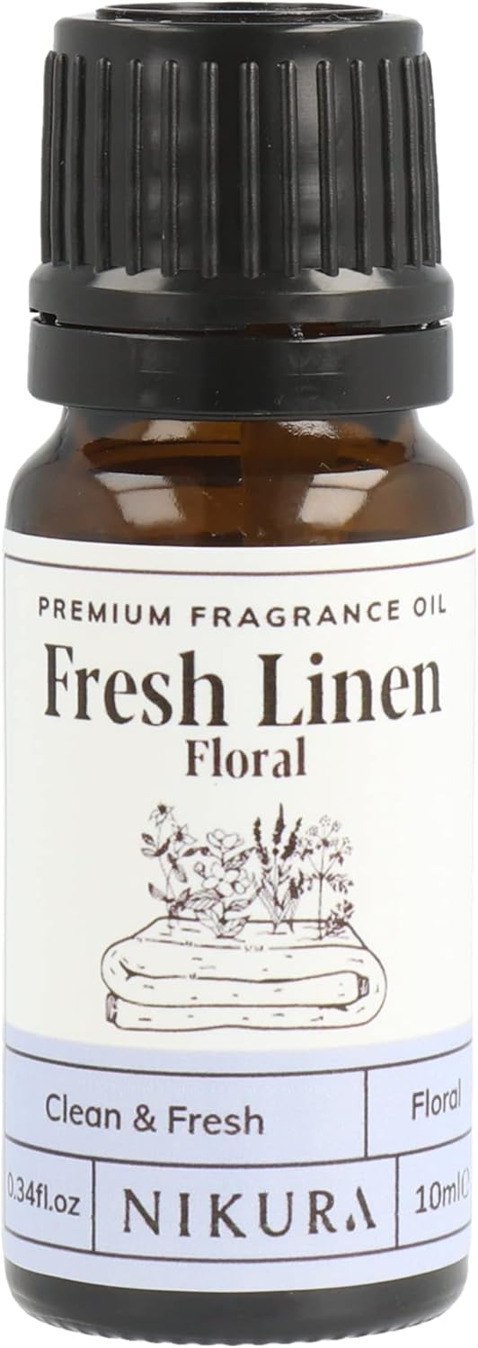 Nikura - Fresh Linen (Floral) Fragrance Oil - 10Ml | Perfect For Diffuser For Home, Soap Making, Candle Making, Wax Melts | Bath Bombs, Pot Pourri Refresher Oil, Perfume Scents, Burner Oil | Uk Made