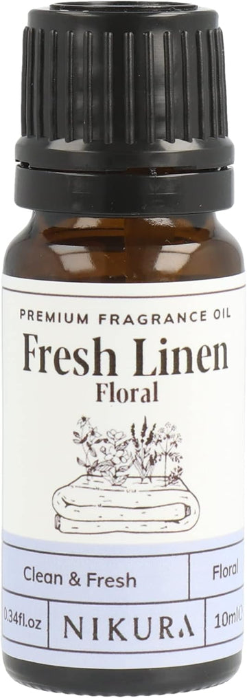 Nikura - Fresh Linen (Floral) Fragrance Oil - 10ml | Perfect for Diffuser for Home, Soap Making, Candle Making, Wax Melts | Bath Bombs, Pot Pourri Refresher Oil, Perfume Scents, Burner Oil | UK Made