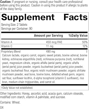 Standard Process Cataplex A-C - Whole-Food Immune Support With Antioxidant Vitamin C, Vitamin A, Magnesium Citrate, Nutritional Support, Sunflower Lecithin, Buckwheat, Oat Flour - 180 Tablets