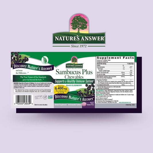 Nature's Answer Sambucus Chewables 60 Count | Non GMO | Gluten Free| Vegan | Great Tasting |Made in The USA | Immune Support | Elderberry Antioxidant | Daily Immune Boost