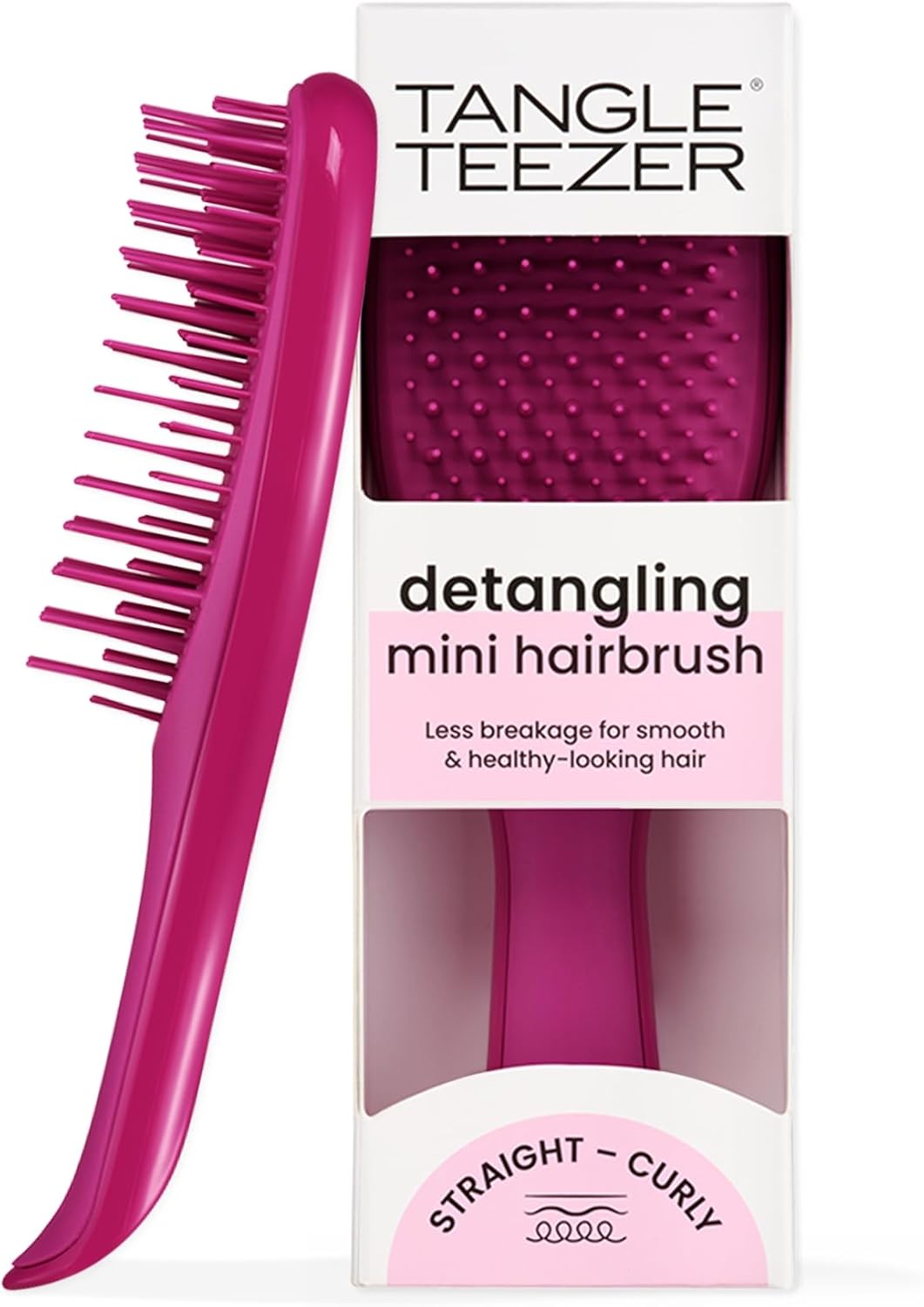 Tangle Teezer Ultimate Detangler Hairbrush, Eliminates Knots & Reduces Breakage, Mini Hair Brush For Travel, Small Hands & All Hair Types, Electric Raspberry