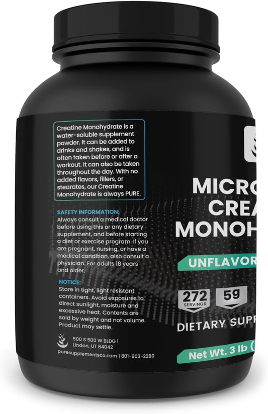 Pure Original Ingredients Micronized Creatine Monohydrate, 270 Servings, No Fillers, Unflavored