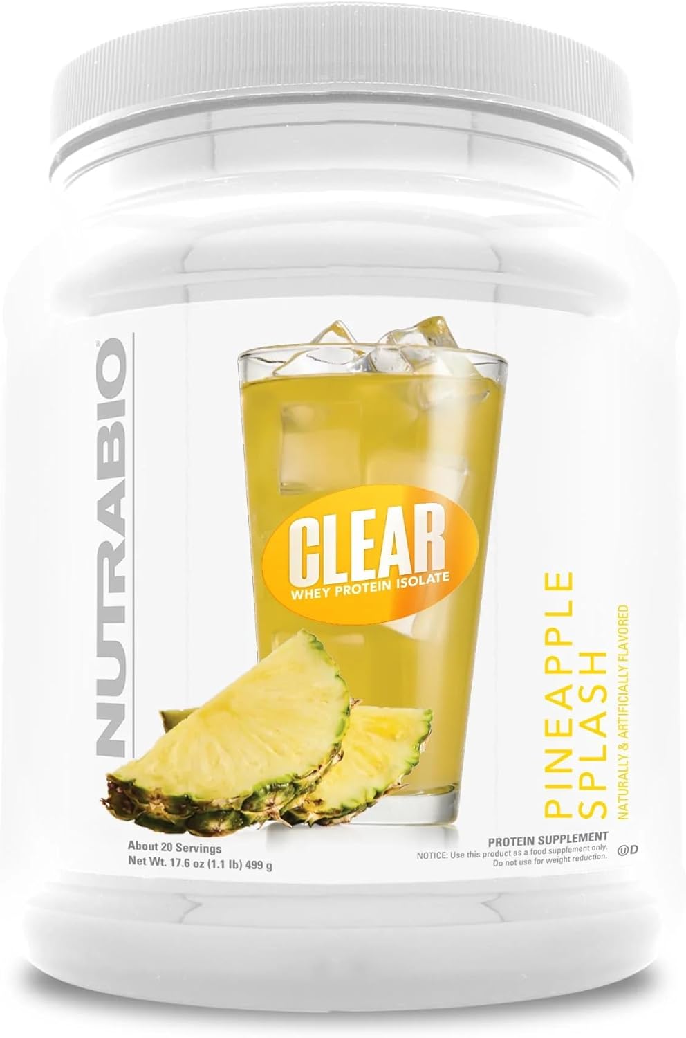 NutraBio Clear Whey Protein Isolate ? Pure Whey Isolate for Men and Women, Delicious Fruit Flavors ? Non-GMO, Zero Lactose - Pineapple Splash, 20 Servings