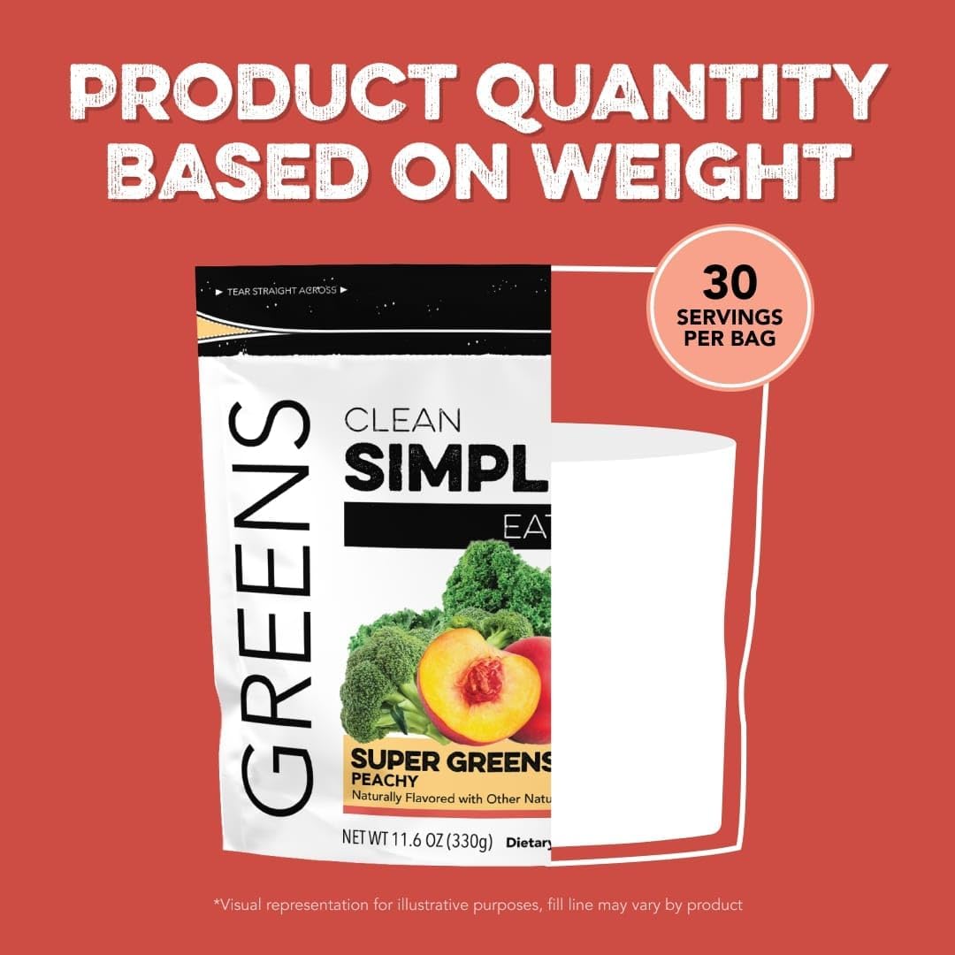 Clean Simple Eats Peachy Greens Powder Mix, Greens Superfood Powder Smoothie & Juice Mix, Gluten Free, includes Powerhouse Superfoods Chlorella & Spirulina Powder Organic (30 Servings) : Health & Household