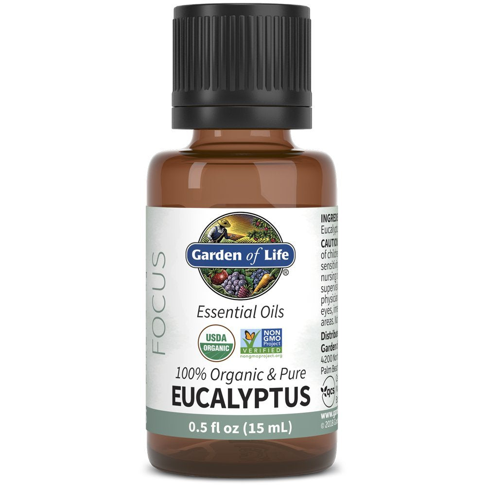 Garden Of Life Essential Oil, Eucalyptus Usda Organic & Pure, Undiluted & Non-Gmo For Diffuser, Aromatherapy, Meditation, Clarity & Focus, Stimulate, Invigorate, Refresh, 0.5 Fl Oz, Pack Of 24