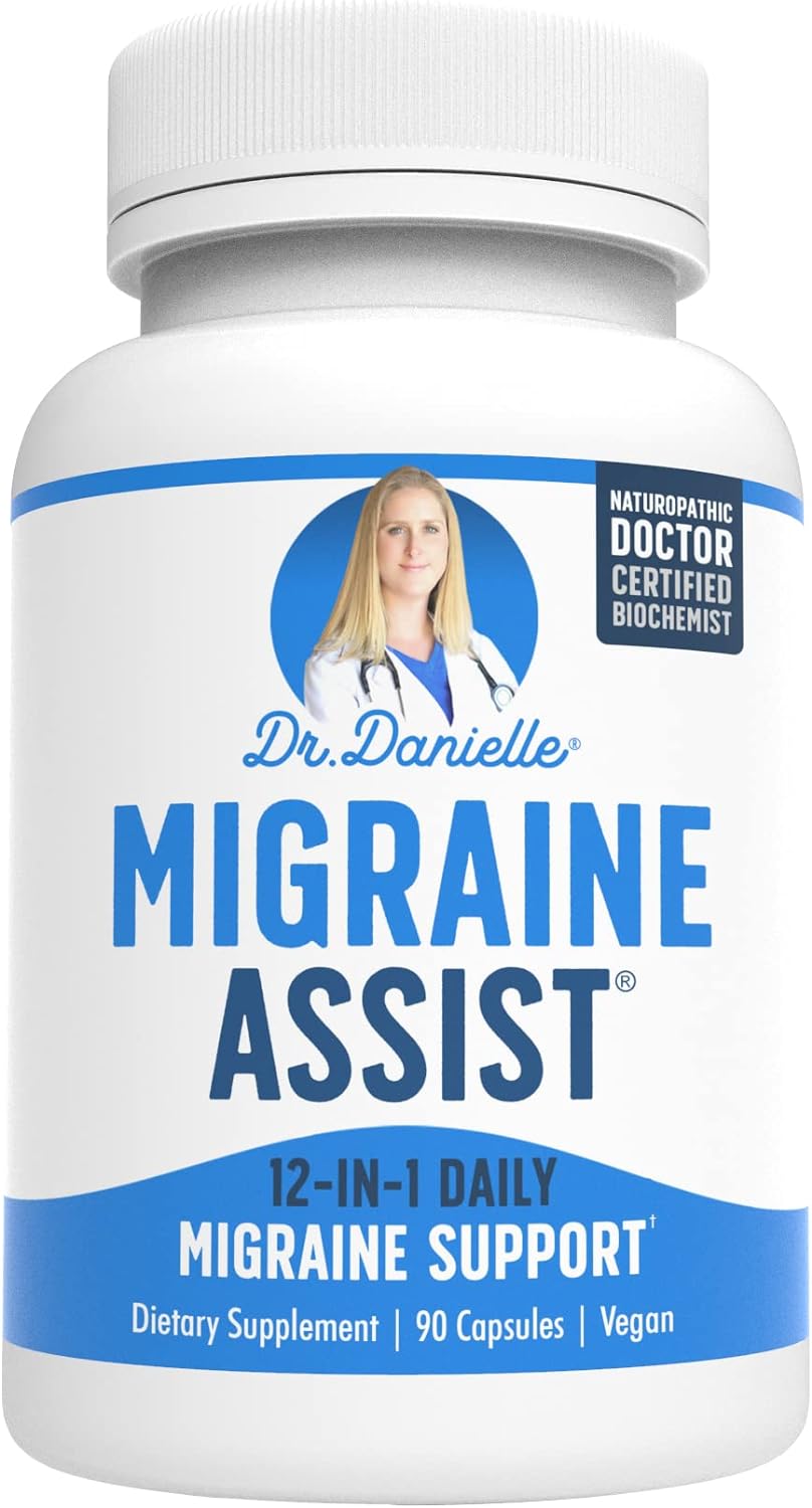 Best Migraine Relief Product with Magnesium - Migraine Assist Supplement with Quercetin, Feverfew, Butterbur, CoQ10 from Dr. Danielle, 90 Capsules
