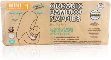Beaming Baby Organic Bamboo Eco Nappies Newborn Size 1 (2-6 Kg/4-13 Lb) 32 In Pack. Biodegradable, Hypoallergenic For Sensitive Skin, Recyclable Paper Packaging