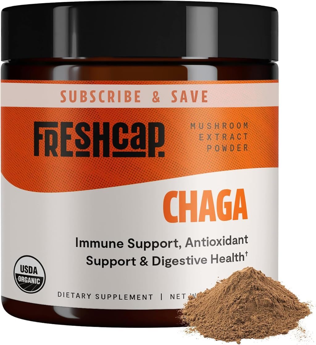 Freshcap Chaga Organic Mushrooms Extract Powder - Antioxidant, Digestive Health, Immune Support Supplement - Vegan, Pure Fruiting Body Extract - Add To Coffee/Tea/Smoothies - 2.1 Ounces