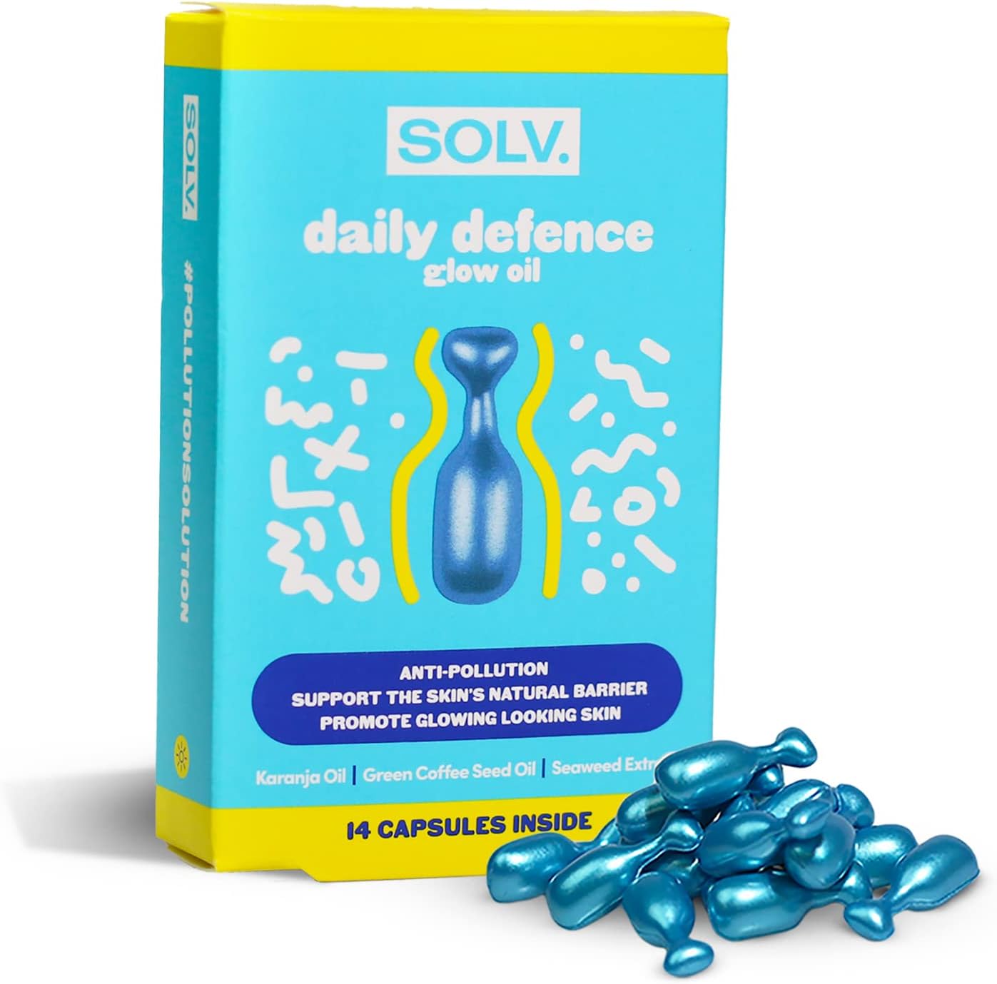 Solv Daily Defence Glow Oil - 14 Capsules. Anti-Pollutions + Blue Light Protection, Strengthens Skin Barrier, Restores Glow