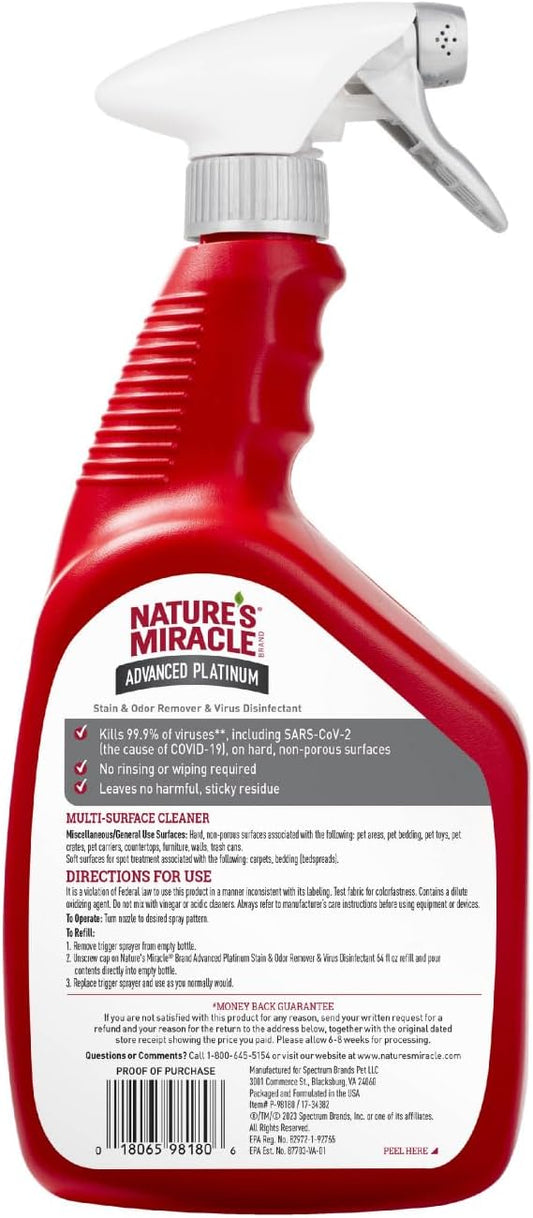 Nature'S Miracle Advanced Platinum Stain And Odor Remover And Virus Disinfectant, 32 Ounces, Disinfects And Cleans