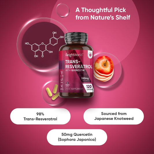 Trans-Resveratrol With Quercetin -120 Capsules - 98% Trans-Resveratrol