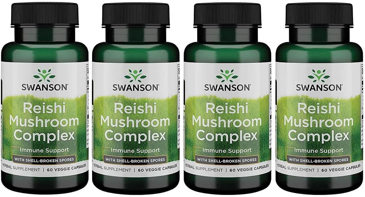 Swanson Super Potent Reishi Mushroom Complex 60 Veg Capsules (4 Pack)