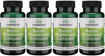 Swanson Super Potent Reishi Mushroom Complex 60 Veg Capsules (4 Pack)