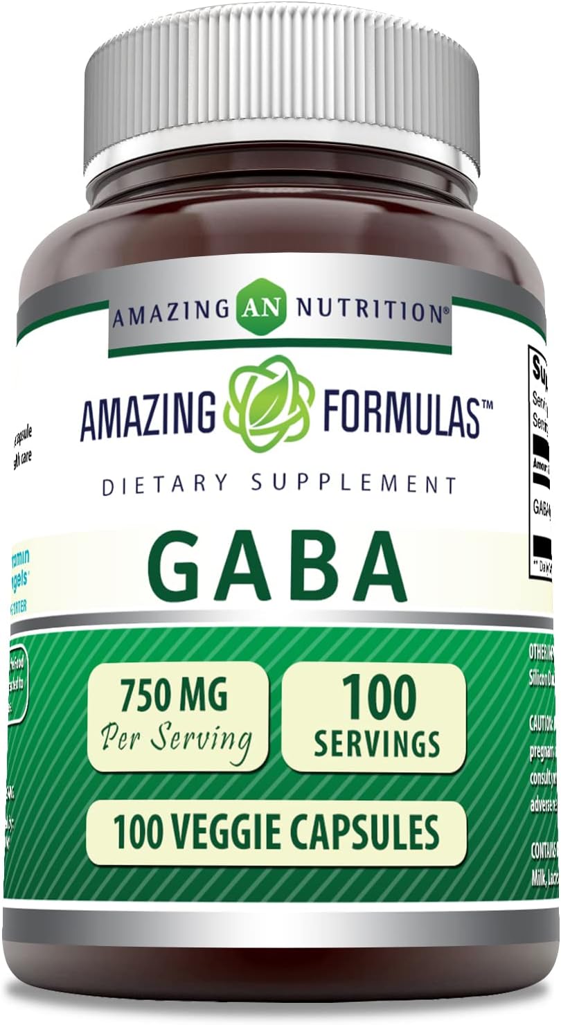 Amazing Formulas Pharma Gaba 750Mg Per Serving 100 Veggie Capsules Supplement | Non-Gmo | Gluten Free | Made In Usa | Ideal For Vegetarians