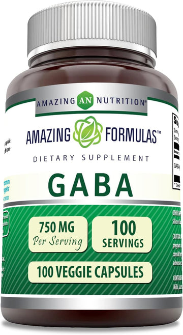 Amazing Formulas Pharma Gaba 750Mg Per Serving 100 Veggie Capsules Supplement | Non-Gmo | Gluten Free | Made In Usa | Ideal For Vegetarians